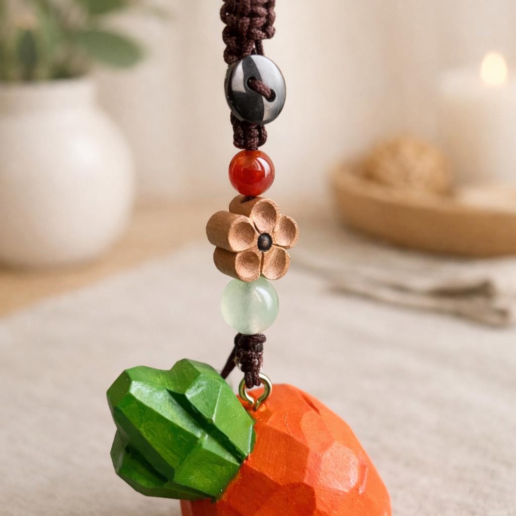 Hand Carved Wood Carrot Keychain – Cute Vegetable Bag Charm