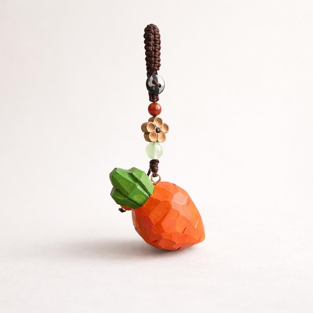 Hand Carved Wood Carrot Keychain – Cute Vegetable Bag Charm
