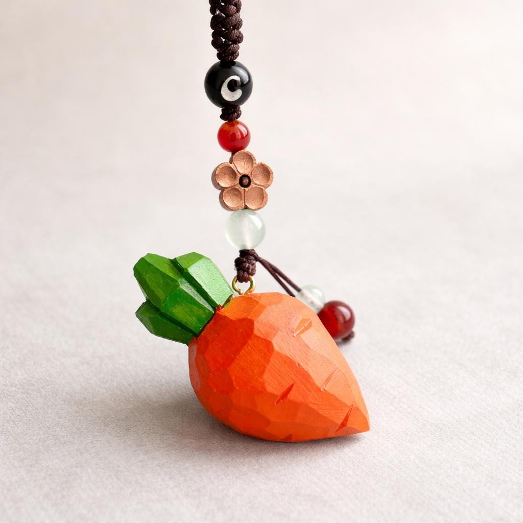 Hand Carved Wood Carrot Keychain – Cute Vegetable Bag Charm