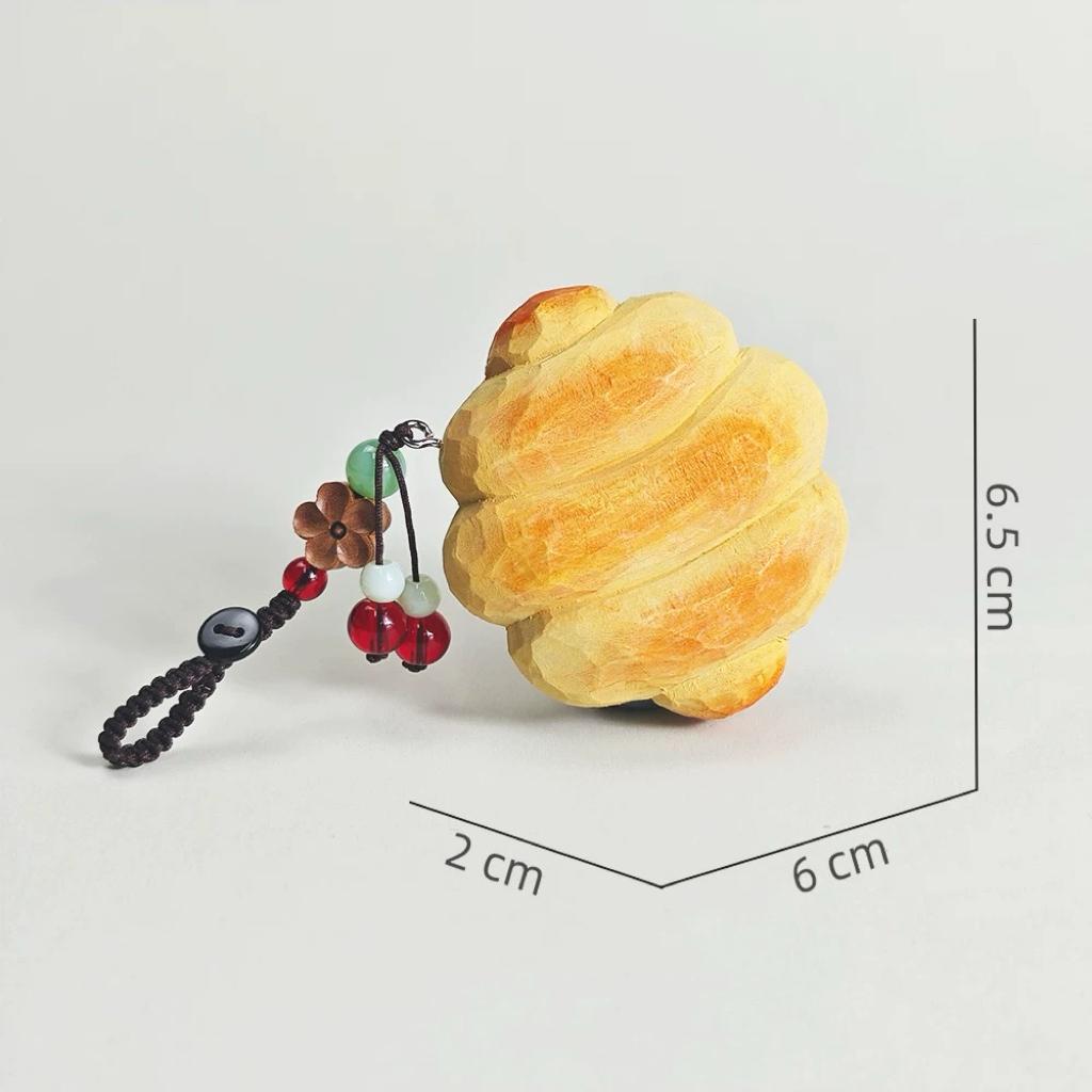 Hand Carved Wood Croissant Keychain – Cute Bread Food Bag Charm