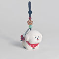 Hand Carved Wood White Dog Keychain – Cute Puppy Bag Charm