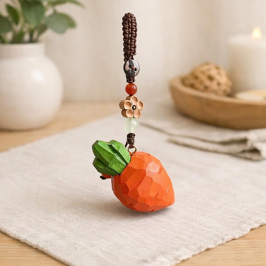 Hand Carved Wood Carrot Keychain – Cute Vegetable Bag Charm