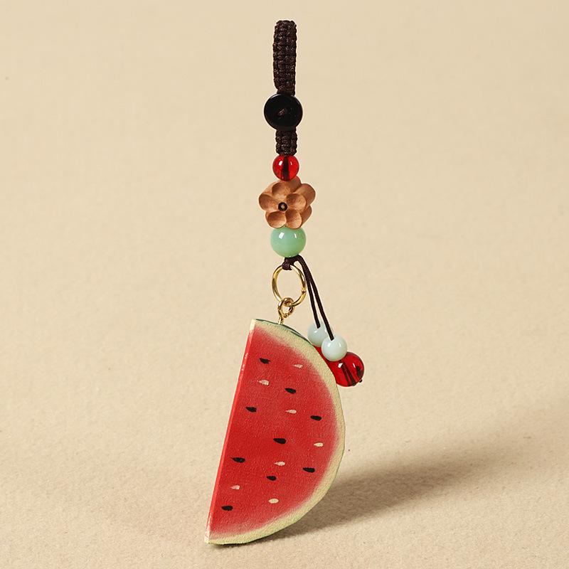 Hand Carved Wood Watermelon Keychain – Cute Summer Fruit Bag Charm