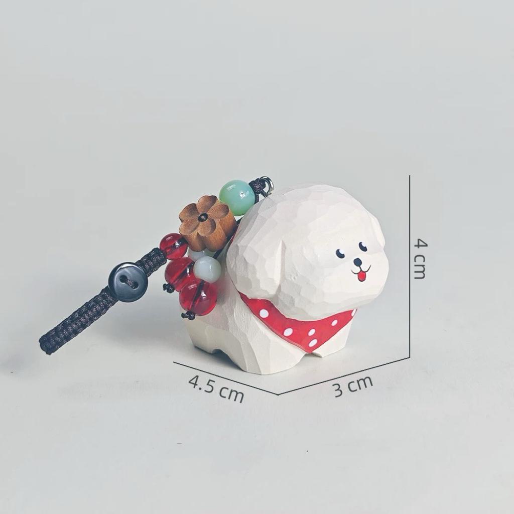 Hand Carved Wood White Dog Keychain – Cute Puppy Bag Charm