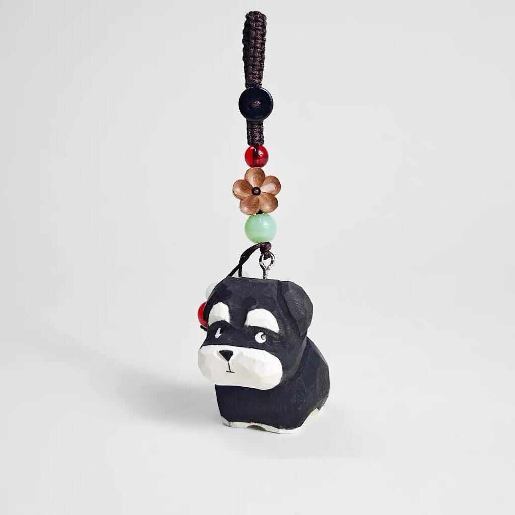 Hand Carved Wood Schnauzer Keychain – Cute Dog Bag Charm