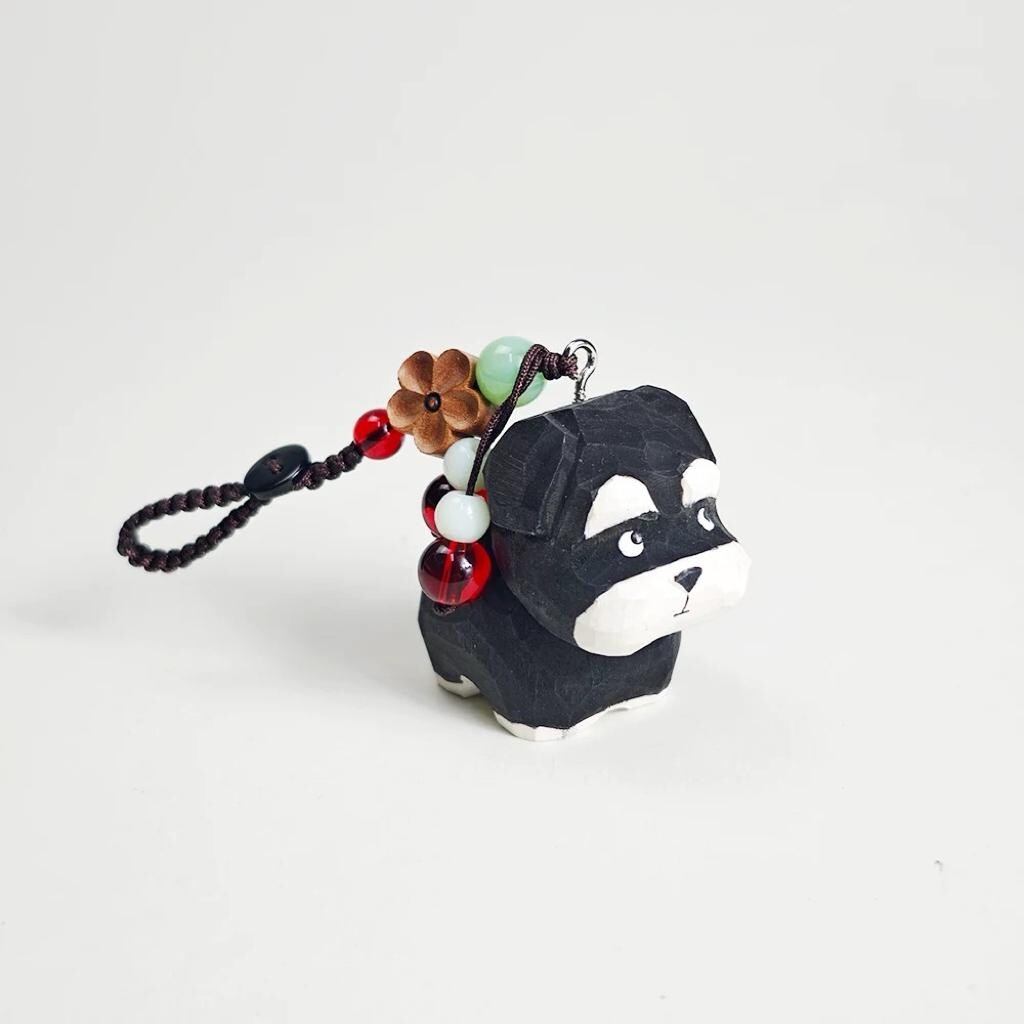 Hand Carved Wood Schnauzer Keychain – Cute Dog Bag Charm