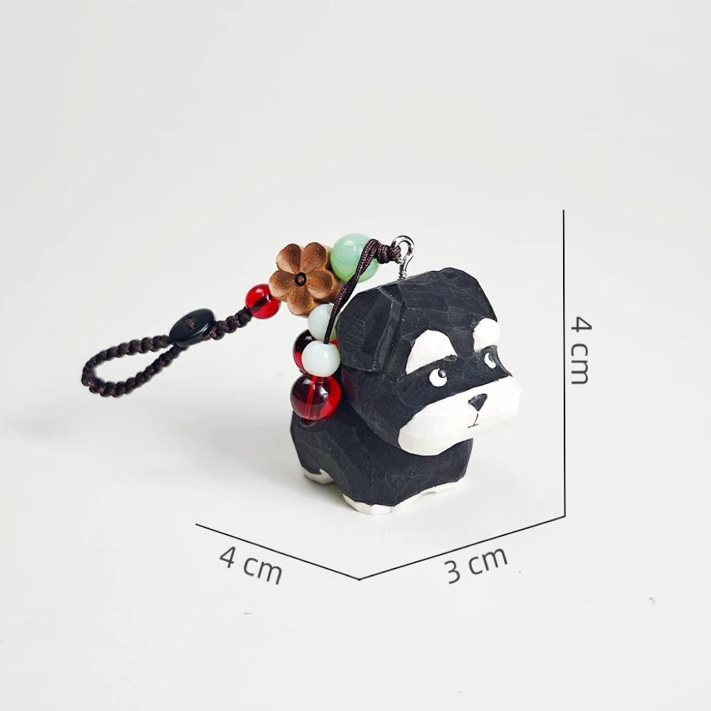 Hand Carved Wood Schnauzer Keychain – Cute Dog Bag Charm