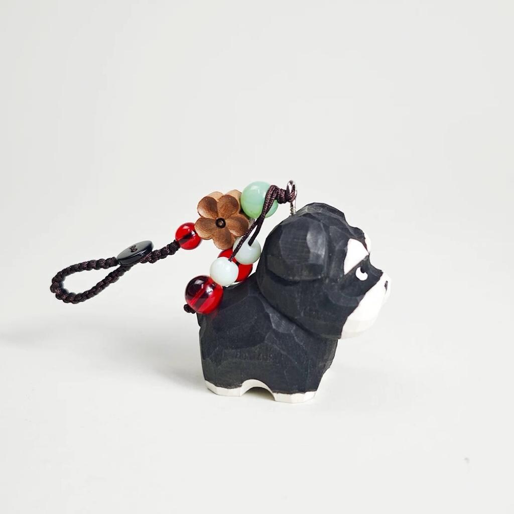Hand Carved Wood Schnauzer Keychain – Cute Dog Bag Charm