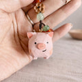 Hand Carved Wood Pig Keychain – Japanese Style Phone Charm Bag Pendant