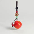Hand Carved Wood Apple Keychain – Kawaii Lucky Fruit Bag Charm