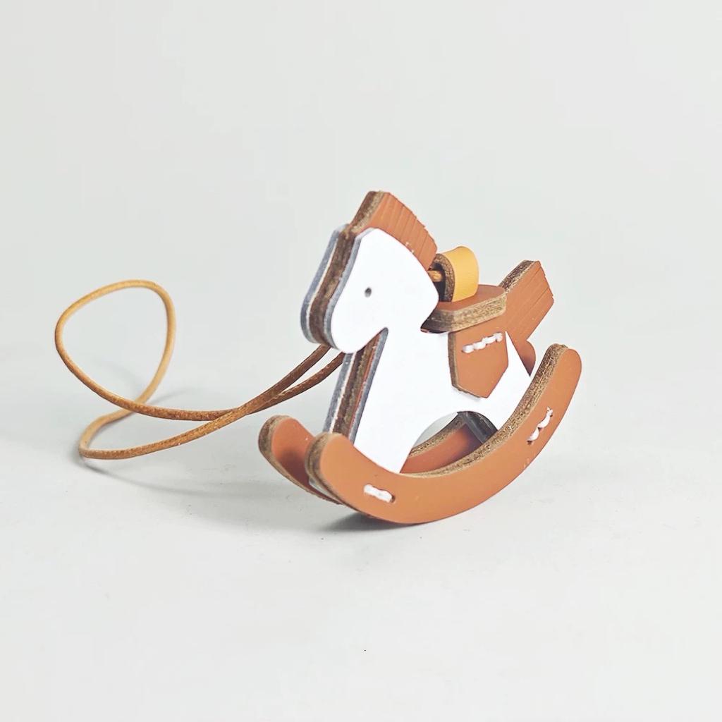 Handmade Leather Rocking Horse Keychain – Minimalist Nostalgic Bag Charm