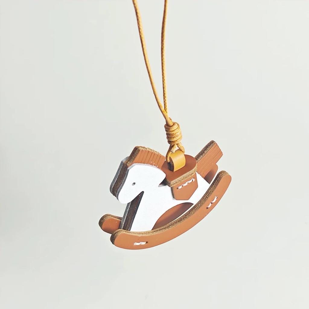 Handmade Leather Rocking Horse Keychain – Minimalist Nostalgic Bag Charm