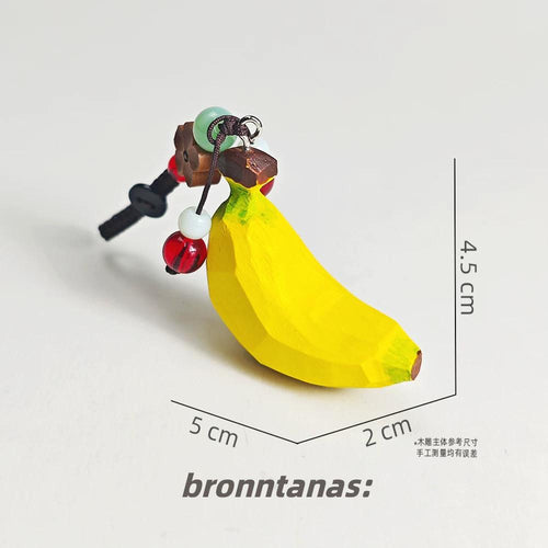 Hand Carved Wood Banana Keychain – Kawaii Fruit Stress Relief Bag Charm