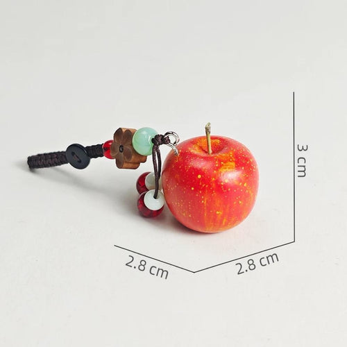 Hand Carved Wood Apple Keychain – Kawaii Lucky Fruit Bag Charm
