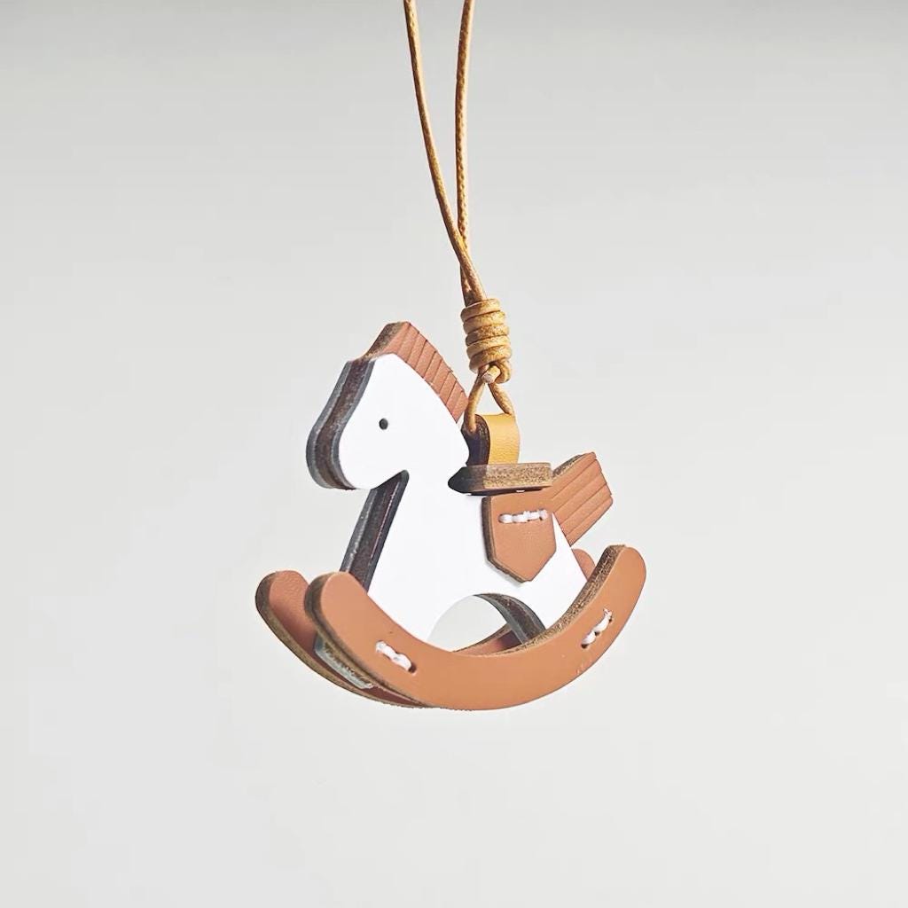 Handmade Leather Rocking Horse Keychain – Minimalist Nostalgic Bag Charm