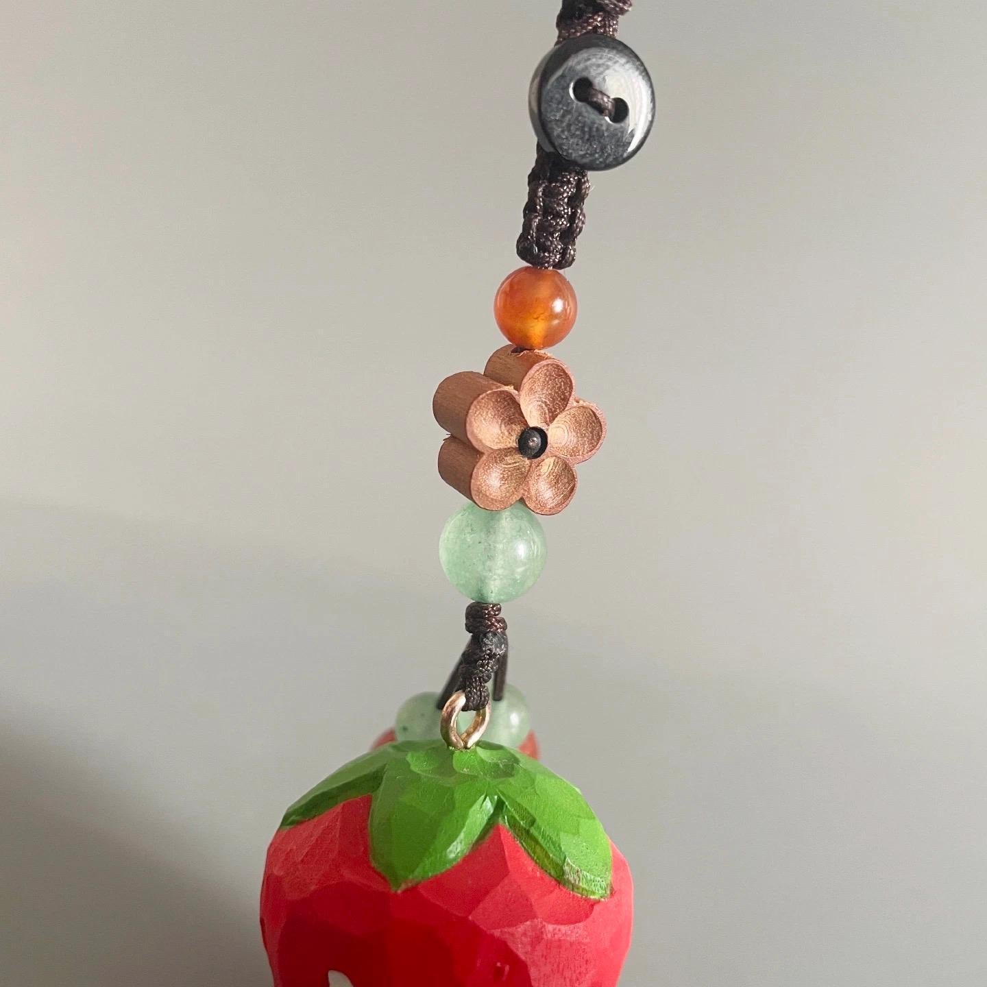 Hand Carved Wood Strawberry Keychain – Japanese Cute Fruit Bag Charm