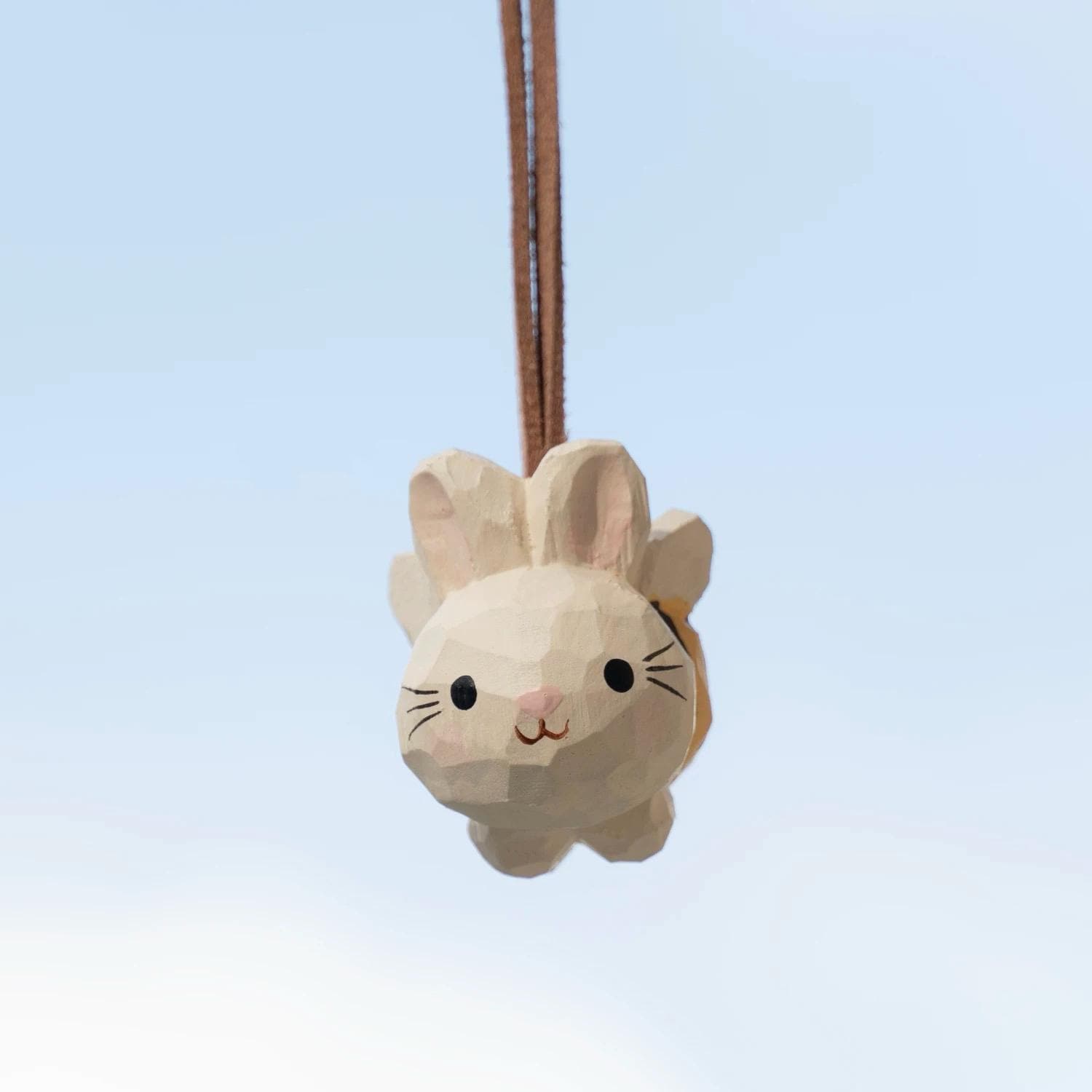 Hand Carved Wood Bunny Bee Car Charm – Whimsical Rabbit Mirror Ornament